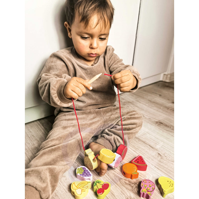 CLASSIC WORLD Houten Rijgblokken Groente en Fruit 13 stuks