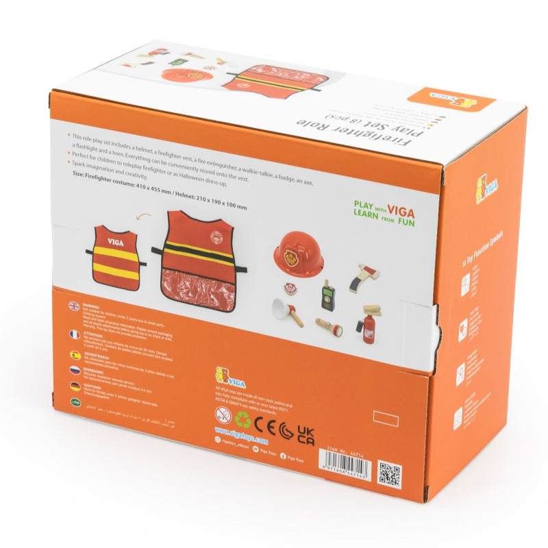 VIGA Kleine Brandweer Vest + Houten accessoires - 8 stuks