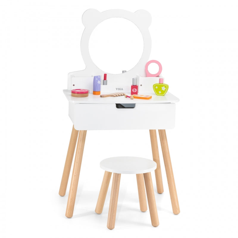 VIGA Grote Houten Make-up Kaptafel Wit met Spiegel en Stoel