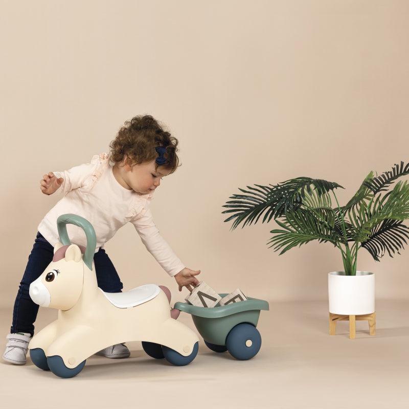 SMOBY Eerste Loopwagen Pony Ride-On met Aanhangwagen