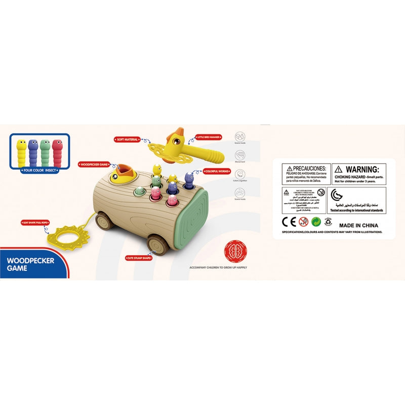 WOOPIE 3-in-1 Vaardigheidsspel: Houthakker Vogel, Insectenhamer en Duwwagen voor Baby's