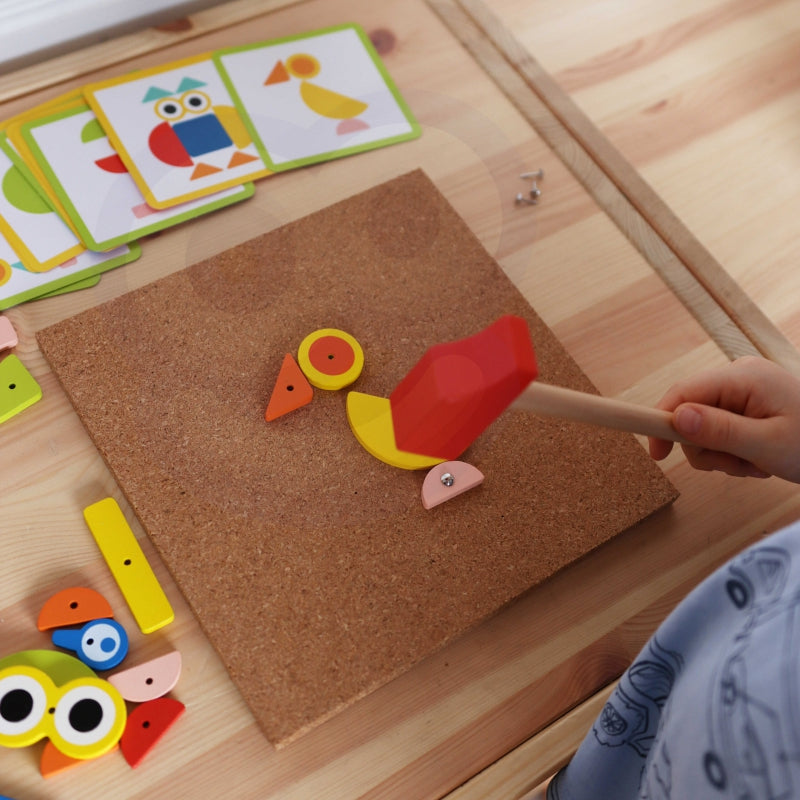 WOOPIE GREEN Houten Hamer- en Spijkerbord - Puzzel 20 Patronen - 82 Stuks - FSC Certificaat