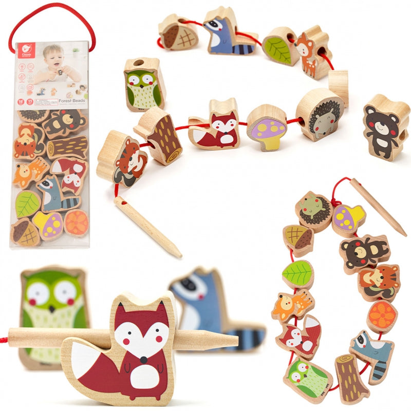 CLASSIC WORLD Houten Rijgblokken Bosdieren 13 stuks