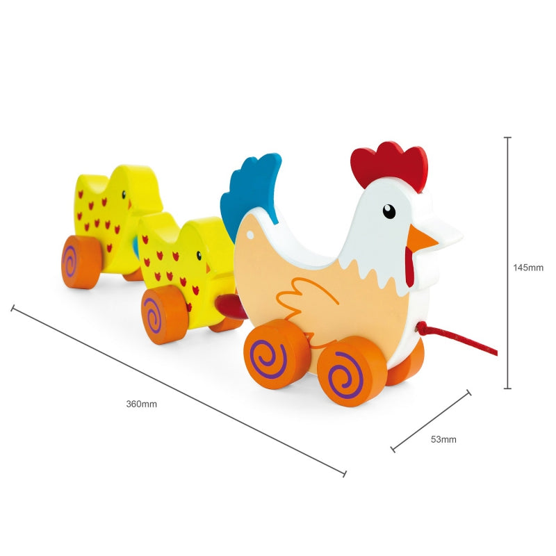 VIGA Kippen treklijn met Kippen - 36 cm