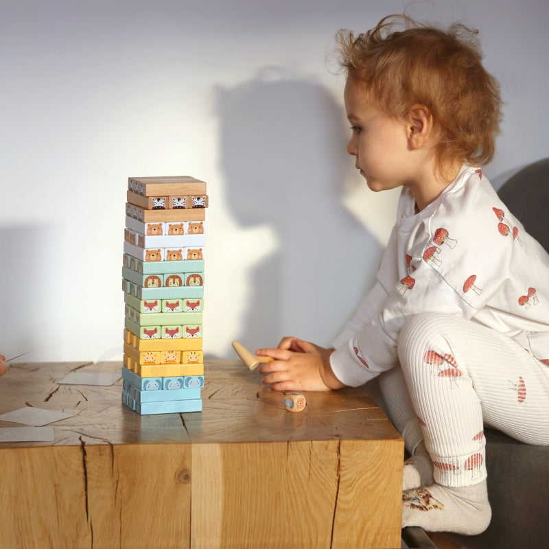 WOOPIE Wiebelende Toren Behendigheidsspel Dieren - 82 stuks - FSC