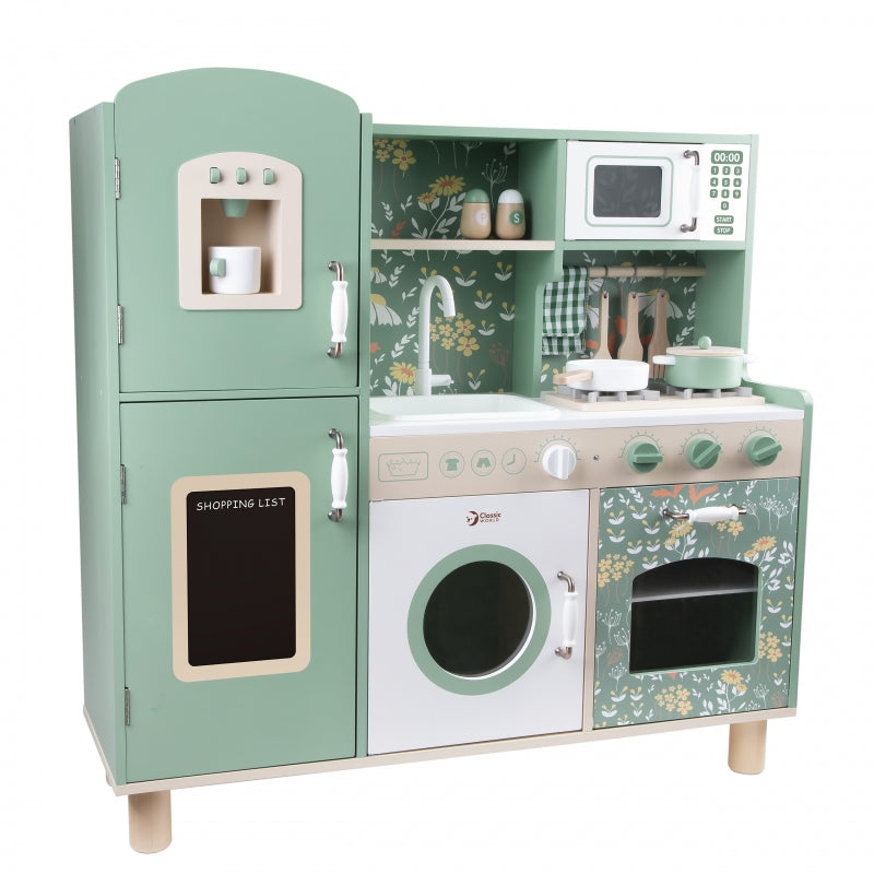 CLASSIC WORLD Grote houten vintage speelkeuken voor kinderen + accessoires