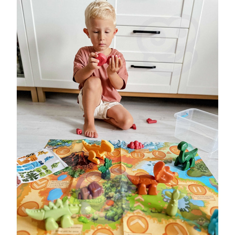 WOOPIE Bouwset 2-in-1 Bordspel Dinosaurussen + Dobbelsteen 46 stuks