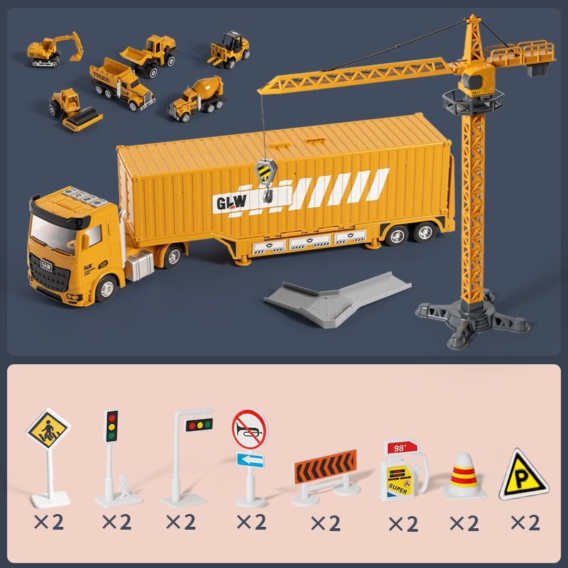 WOOPIE 6-in-1 Vrachtwagen Set Bouwkraan, Speelauto met Accessoires