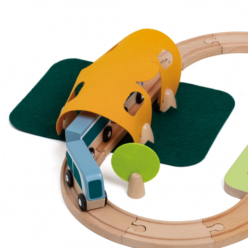 CLASSIC WORLD Set Houten Treinbaan + Vormen Sorteren 40 stuks