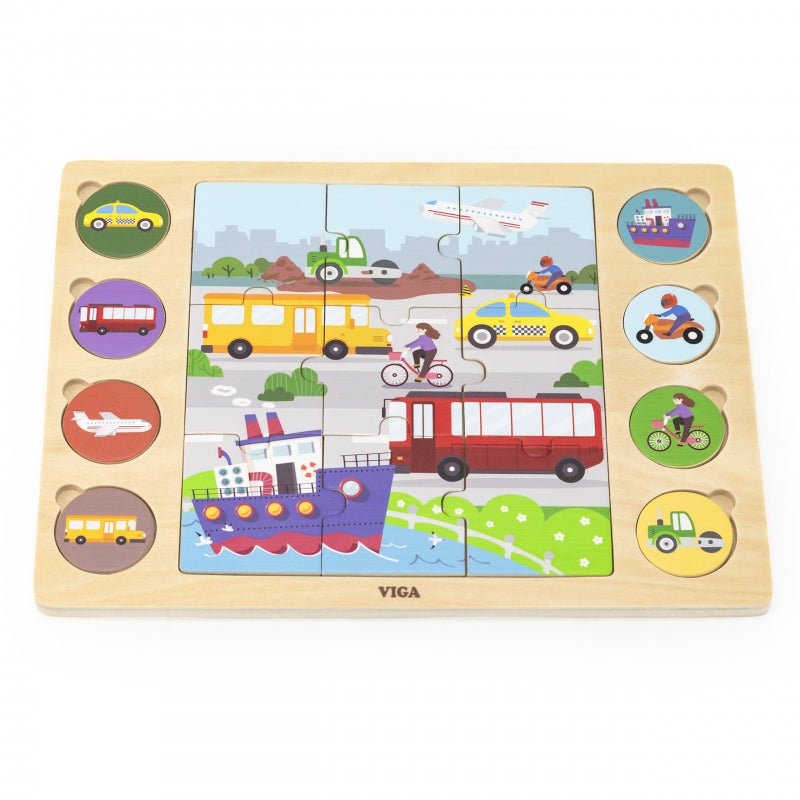 VIGA Houten Kinderpuzzel Vervoermiddelen - Puzzel 17 stukjes