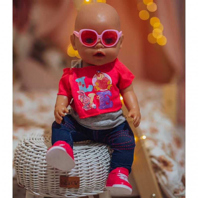 WOOPIE Fashion BabyPop met Kleding, LOVE Bril & Schoenen 43-46 cm