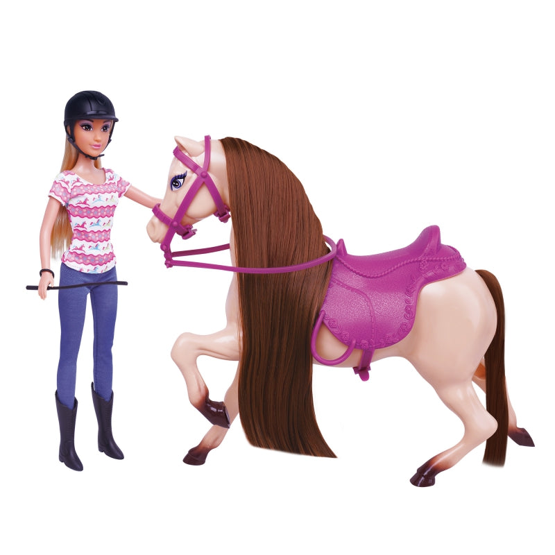 WOOPIE Manege speelgoed ruiter pop met paard + accessoires Speelpop
