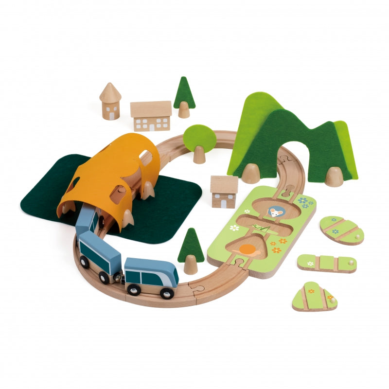 CLASSIC WORLD Set Houten Treinbaan + Vormen Sorteren 40 stuks