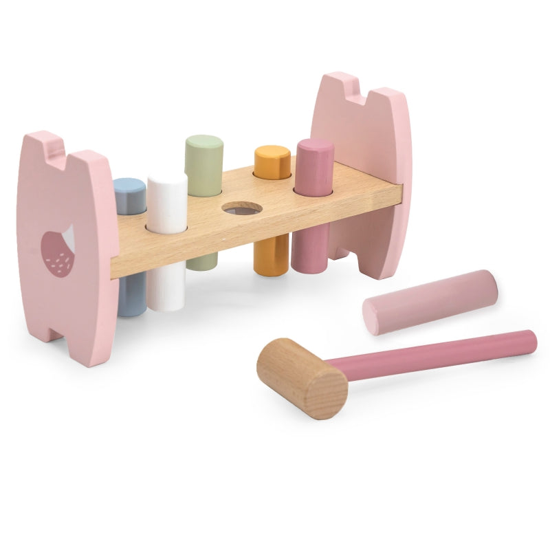 VIGA PolarB Houten Hammertje Spel roze met vosje voor Baby's