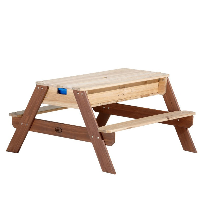 AXI Picknicktafel met Bankje, Parasol en Water-/Zandbakken
