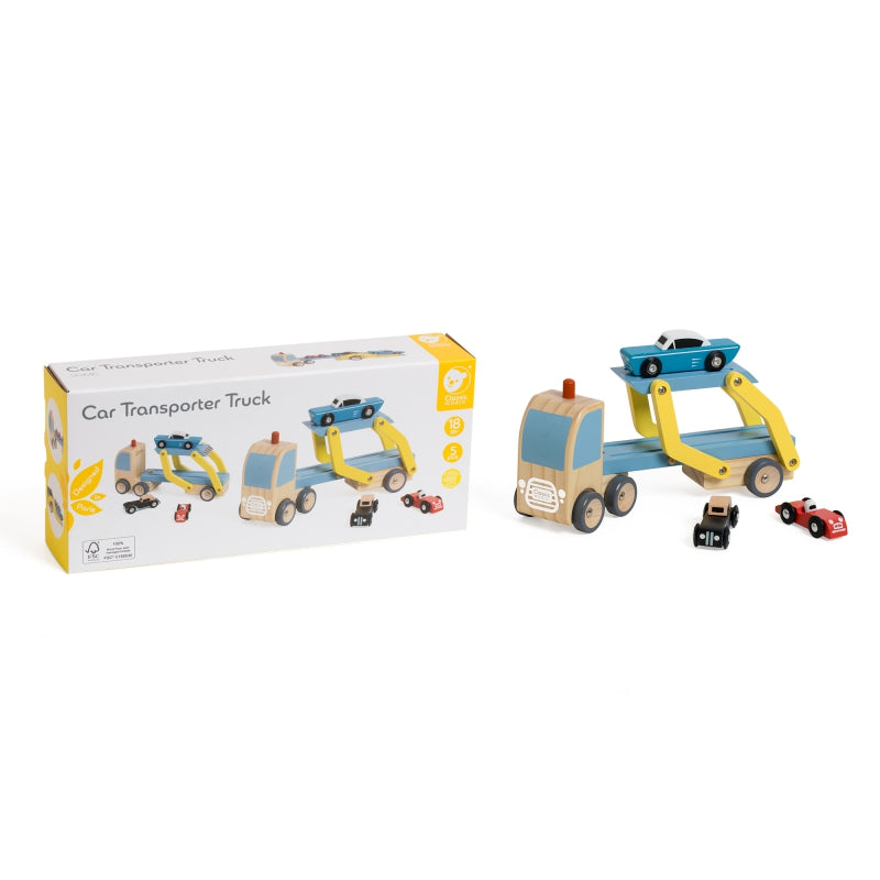 CLASSIC WORLD Houten Wegtransportwagen set met 3 auto’s, thema Wegenwacht