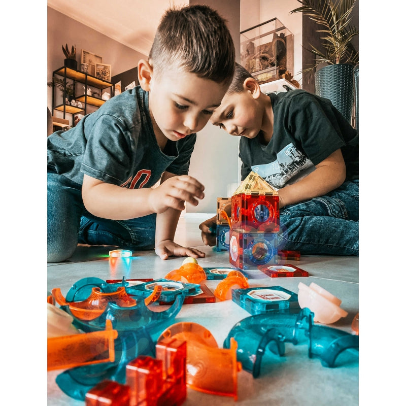 WOOPIE Magnetische Bouwstenen Lichtgevende Kogelsbaan, Knikkerbaan 49 stuks