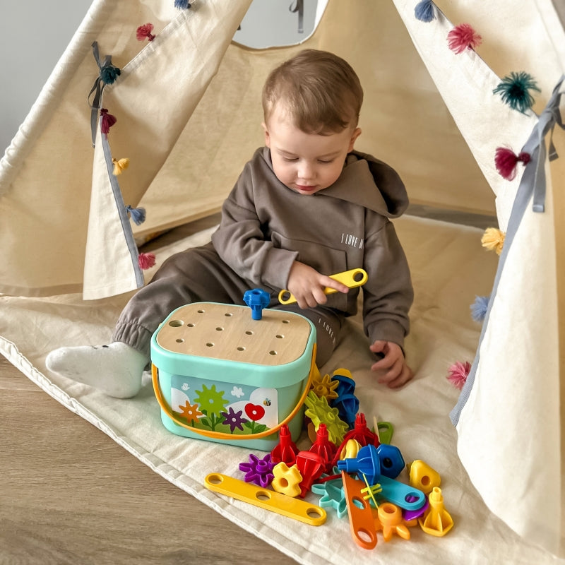 WOOPIE GREEN houten 12-in-1 baby Bouwdoos - Zintuigspeelgoed - Motorisch Montessori speelgoed
