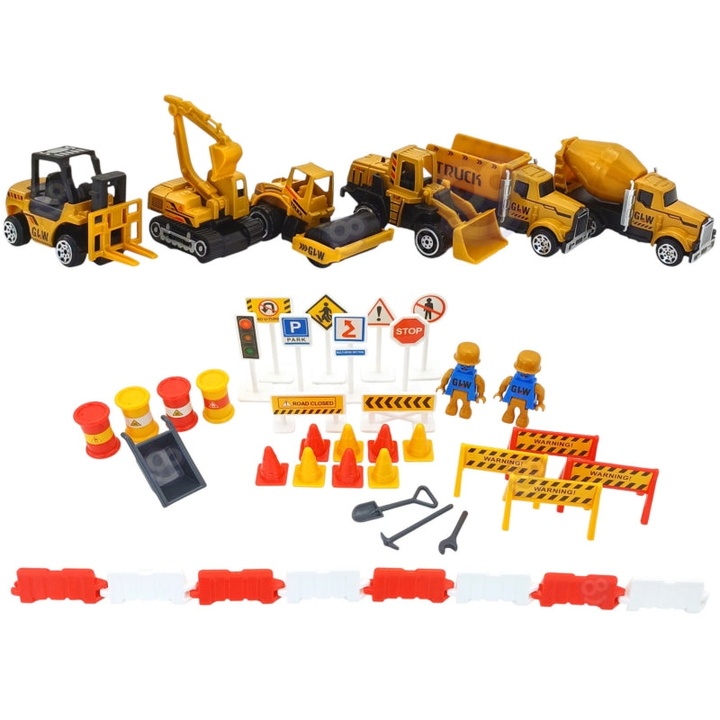 WOOPIE 6-in-1 Vrachtwagen Set Bouwkraan, Speelauto met Accessoires