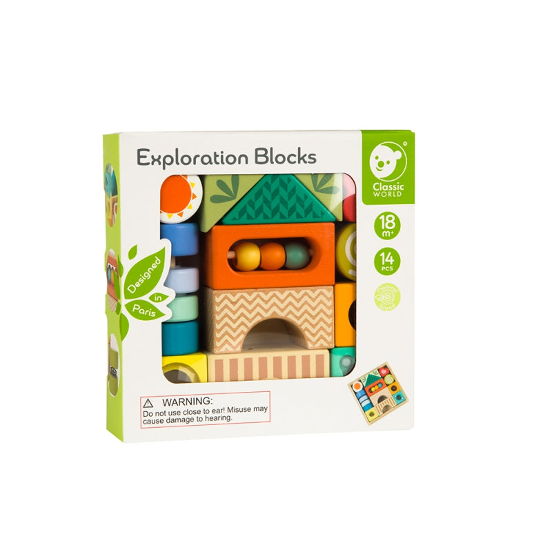 CLASSIC WORLD Houten Sensorische Blokken 7 Functies, 14 stuks - Multifunctionele Puzzel