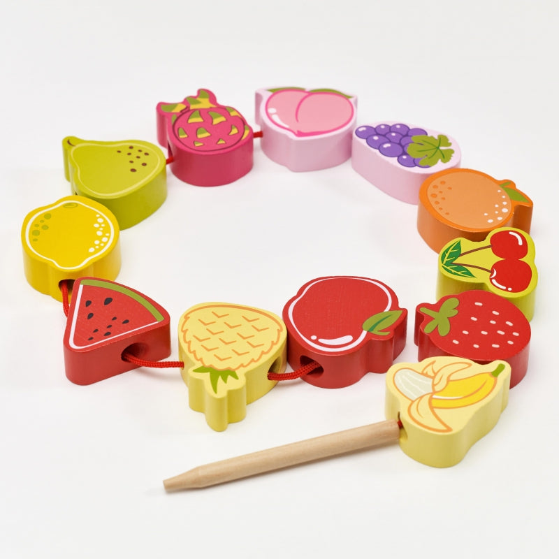 CLASSIC WORLD Houten Rijgblokken Groente en Fruit 13 stuks