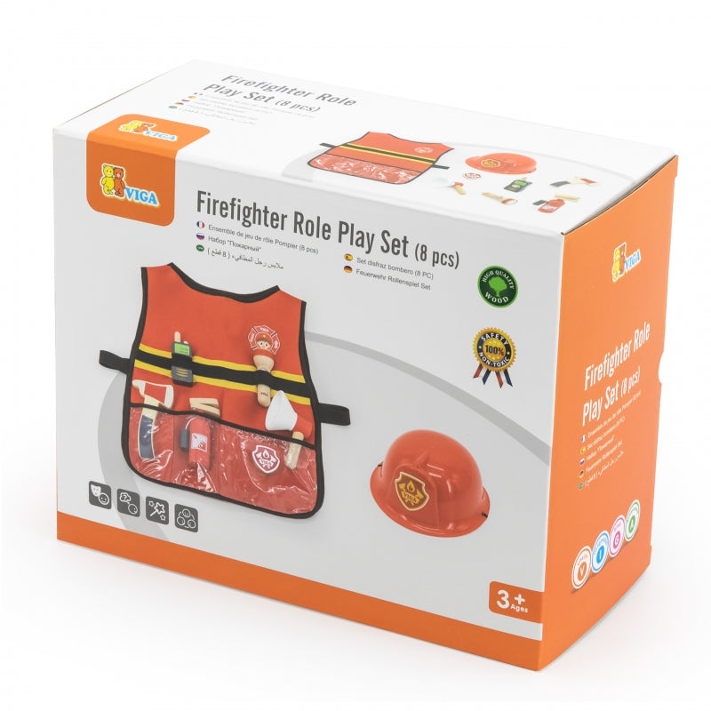 VIGA Kleine Brandweer Vest + Houten accessoires - 8 stuks