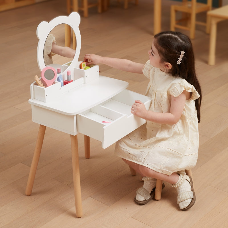 VIGA Grote Houten Make-up Kaptafel Wit met Spiegel en Stoel