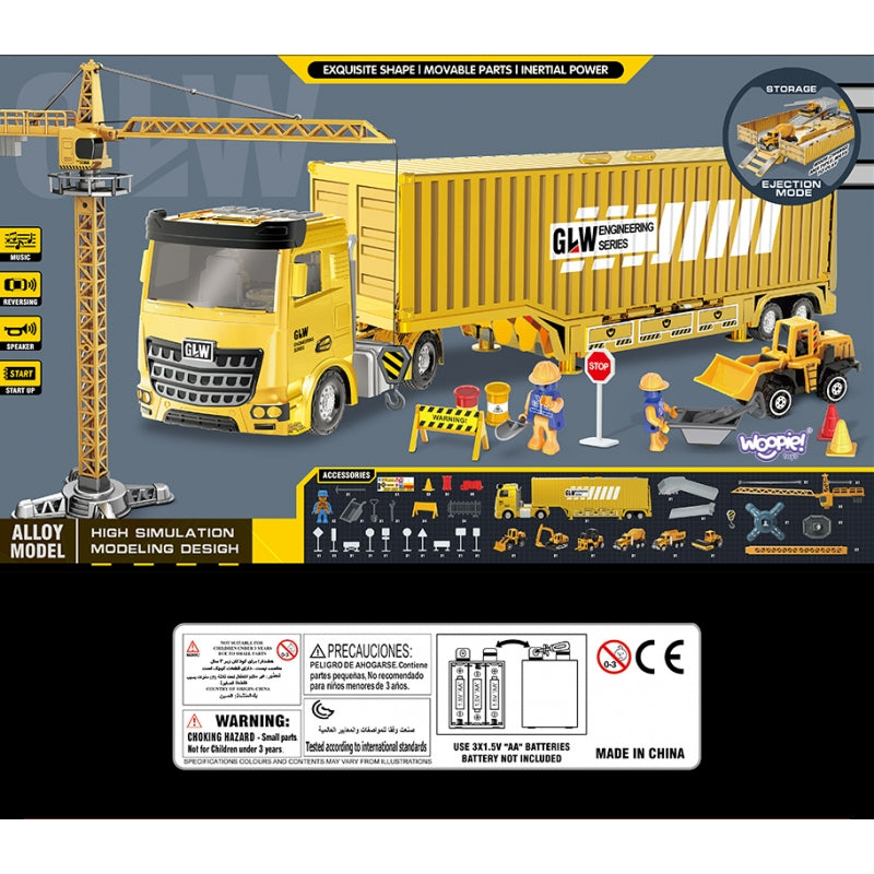 WOOPIE 6-in-1 Vrachtwagen Set Bouwkraan, Speelauto met Accessoires