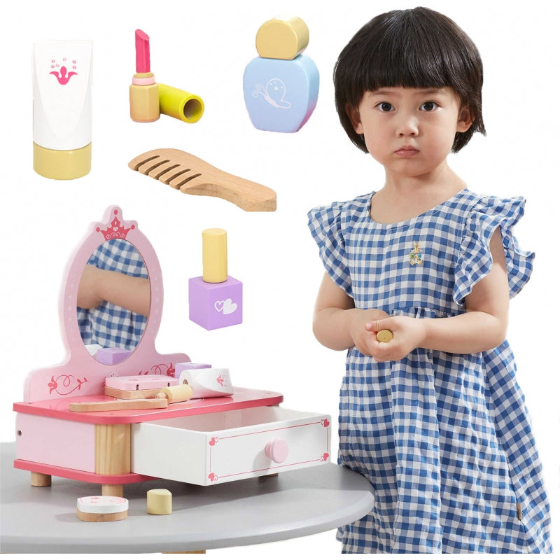 VIGA Houten Roze Make-uptafel met Spiegel + Accessoires
