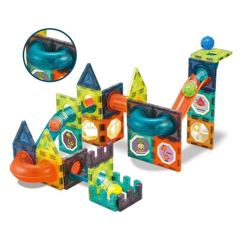 WOOPIE Magnetische Bouwstenen, Lichtgevende Kogelbaan, Knikkerbaan 75 stuks