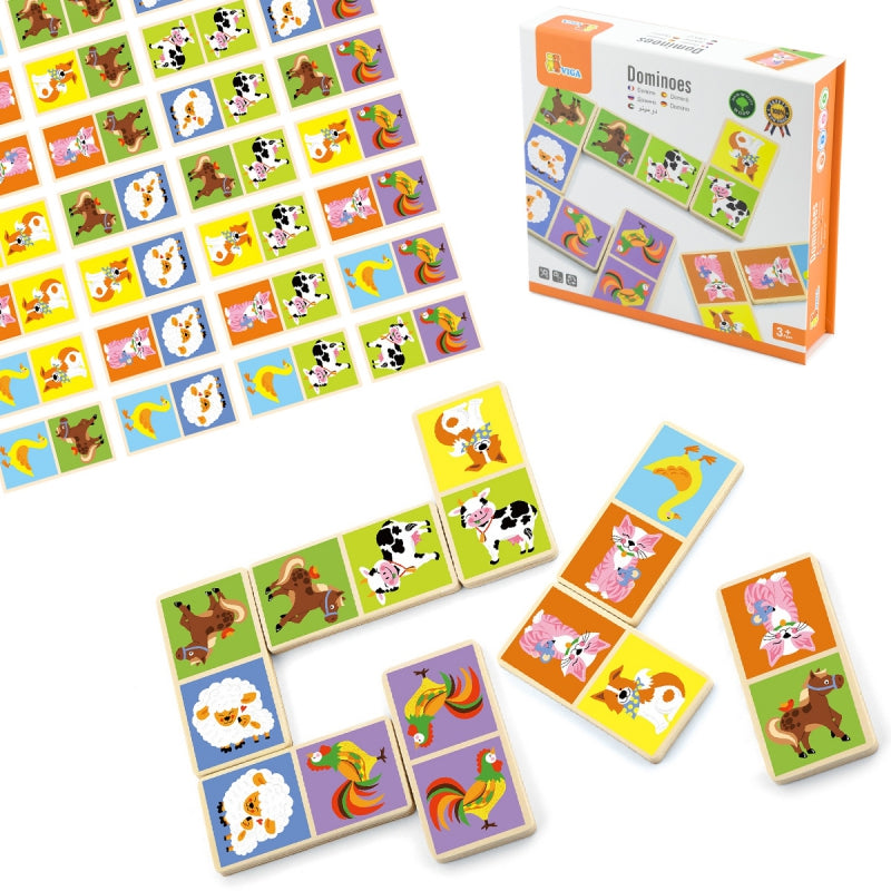 VIGA Educatieve Houten Domino Boerderij spel, 28 Stuks - Montessori Speelgoed