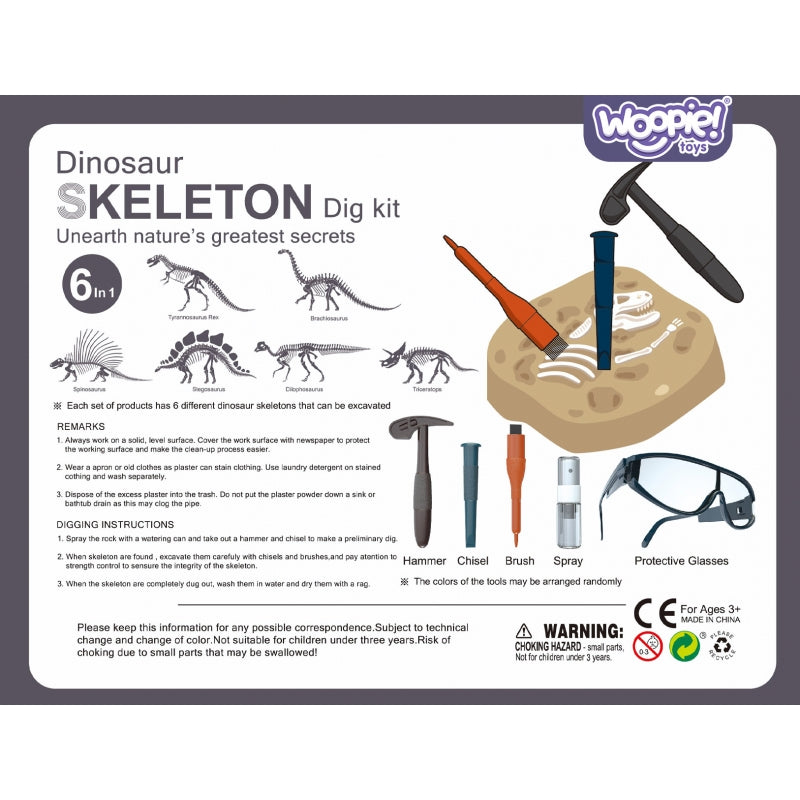 WOOPIE Speelgoed Opgravingsset "Kleine Archeoloog" – 6 Dinosaurusskeletten