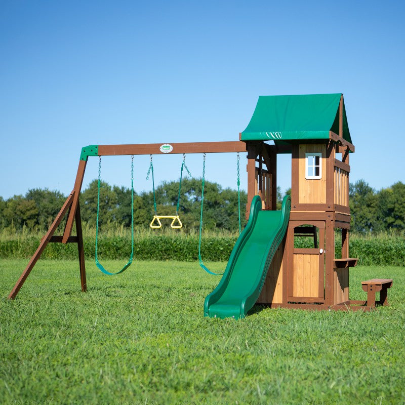 BACKYARD DISCOVERY Houten Speeltoestel Lakewood – Schommels, Glijbaan en Speelhuisje