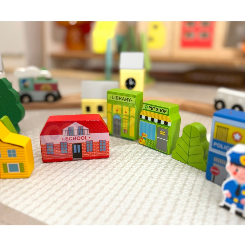 TOOKY TOY houten set met gebouwen en figuren