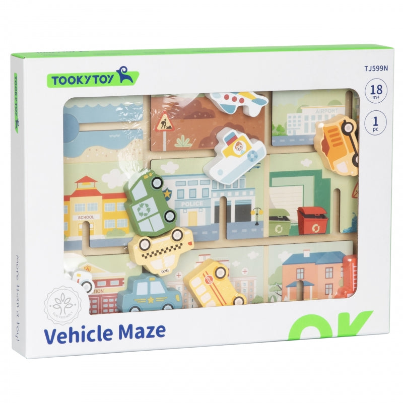 TOOKY TOY Houten Doolhof Voertuigen Puzzel