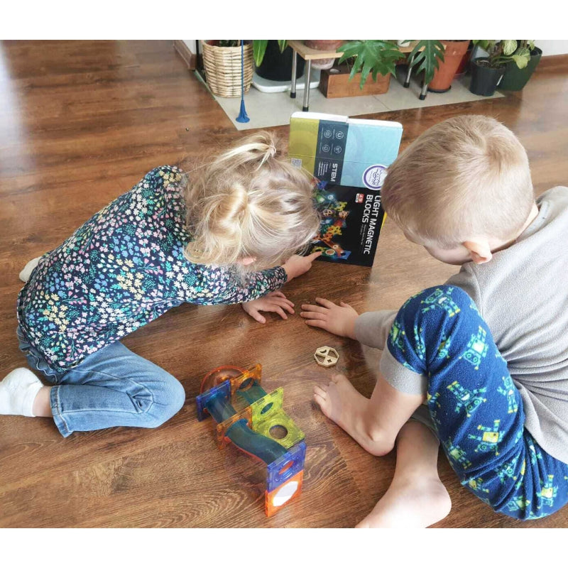 WOOPIE Magnetische Bouwstenen Lichtgevende Kogelsbaan, Knikkerbaan 49 stuks