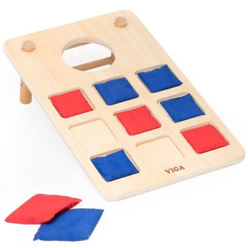 Viga 2-in-1 Behendigheidsspel: houten Kleur & Kruis puzzel + Cornhole – zak gooien