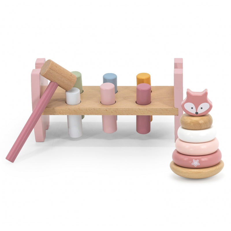 VIGA PolarB Houten speelgoed Piramide Set + Hammertje, Prikspel Vos