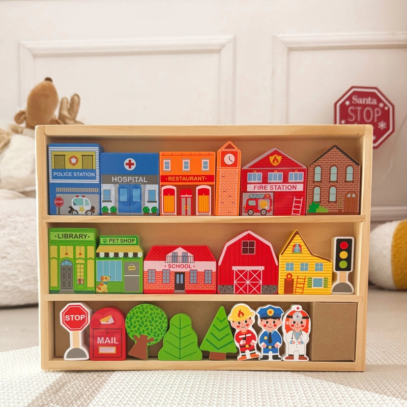 TOOKY TOY houten set met gebouwen en figuren
