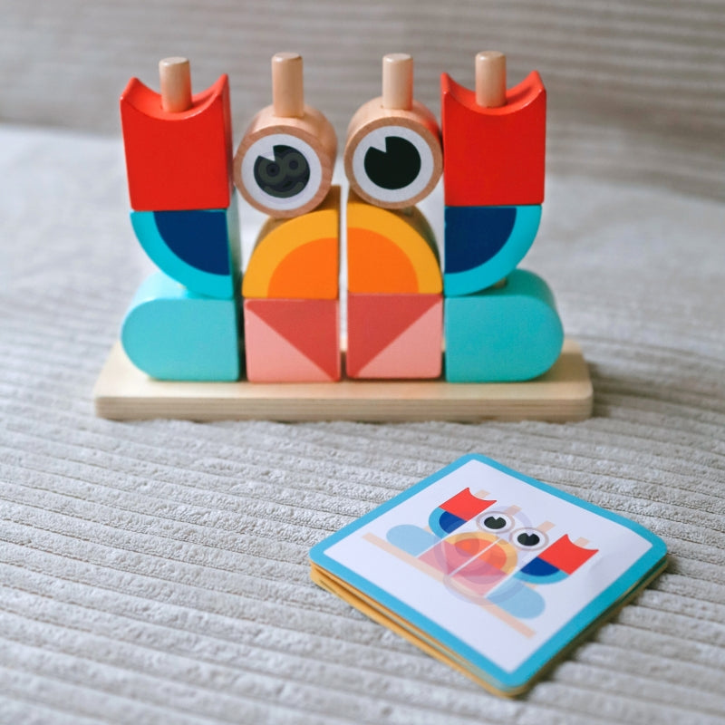 TOOKY TOY Houten Krab Stapelpuzzel, Pastel Kleur, Blokken