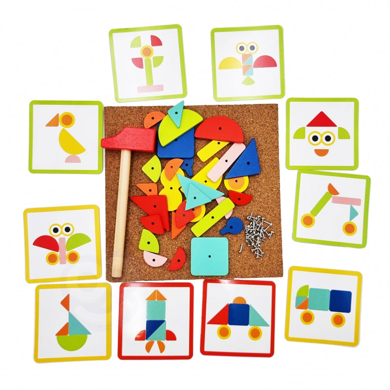 WOOPIE GREEN Houten Hamer- en Spijkerbord - Puzzel 20 Patronen - 82 Stuks - FSC Certificaat