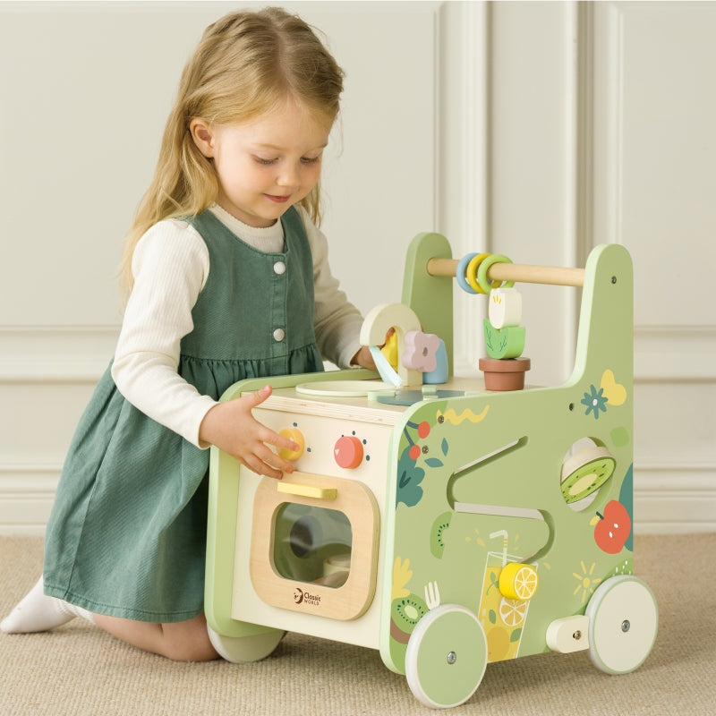 CLASSIC WORLD Houten Keuken 2 in 1 Duwwagen met Verwijderbare Wielen