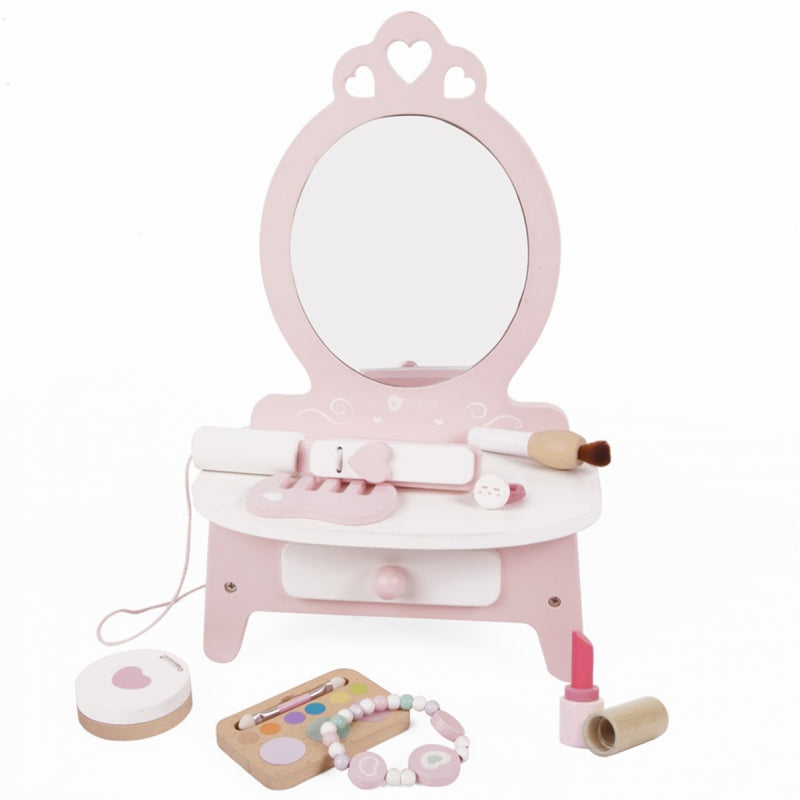 CLASSIC WORLD Houten kaptafel voor meisjes met spiegel + stijltang - 11 accessoires