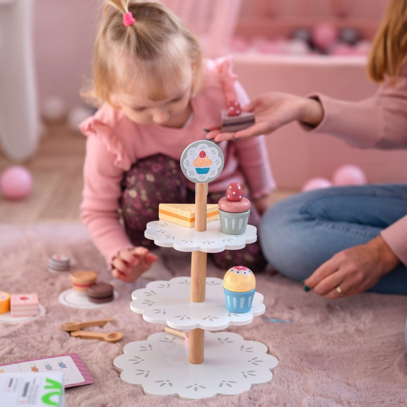 TOOKY TOY Houten Taartstandaard met Gebak en Accessoires - Creatieve Rollenspelset voor Kinderen