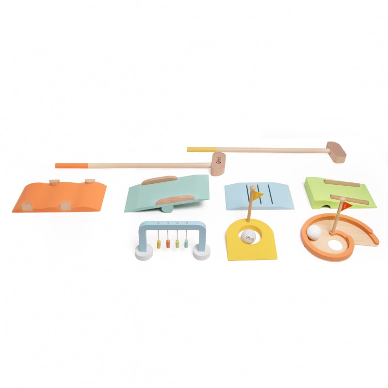 CLASSIC WORLD Houten Golfset met Diverse Obstakels - Mini golfset - Pastelkleurig