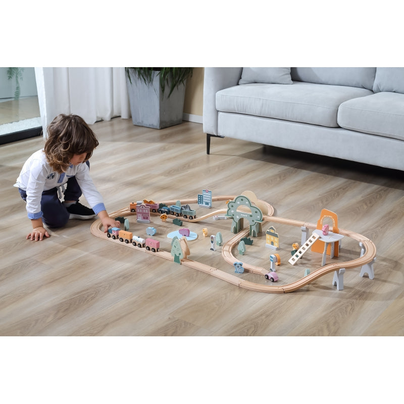 VIGA Houten trein met Treinbaan set voor kinderen - 90 stuks