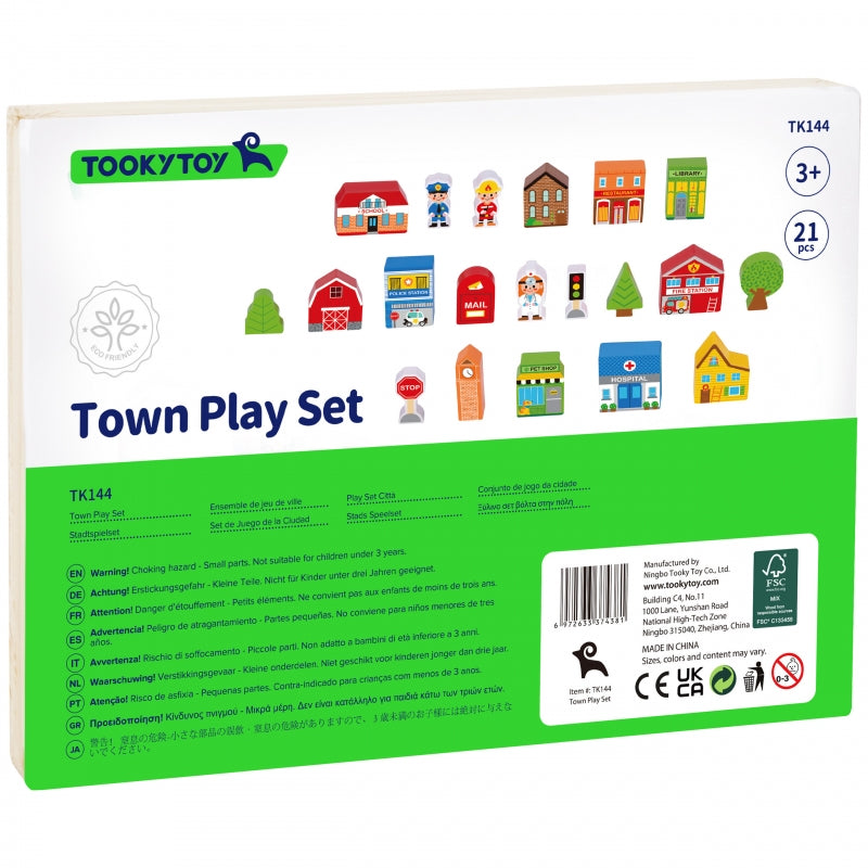 TOOKY TOY houten set met gebouwen en figuren