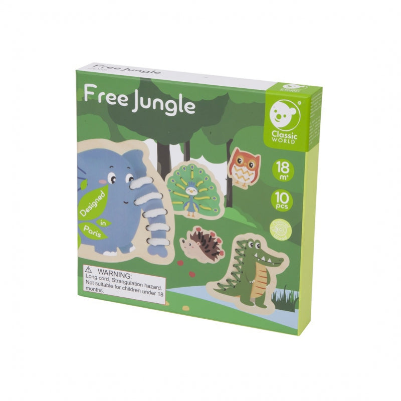 CLASSIC WORLD Houten Dieren Rijg- en Vlechtspel Dieren 10 stuks