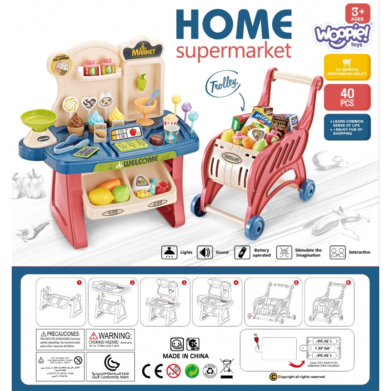 WOOPIE Speelgoed Supermarkt Winkelwagen inclusief 40 Accessoires