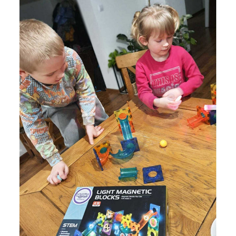 WOOPIE Magnetische Bouwstenen Lichtgevende Kogelsbaan, Knikkerbaan 49 stuks